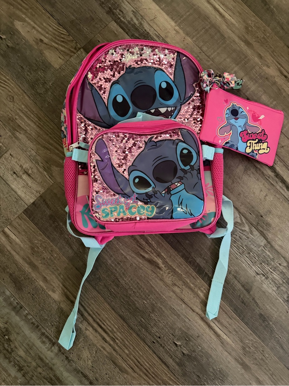 Stitch Pink Sequin Kids Backpack with Coin Pouch